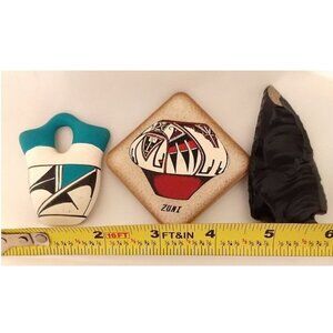 3 Native Indigenous American Indian Pottery Ceramic Obsidian Magnets